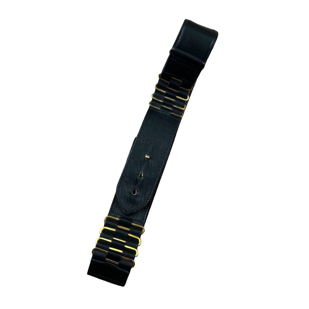 Vintage Alan Austin Beverly Hills Women's Black Leather Belt Made in Italy